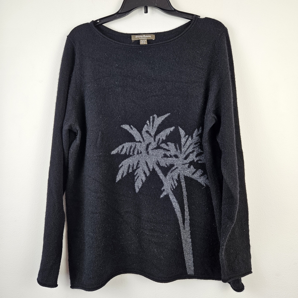 Tommy Bahama Black cashmere Sweater with Gray Palm Tree Motif